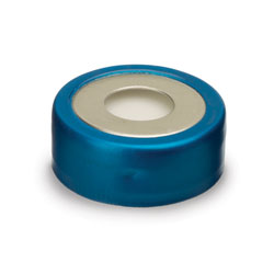 20mm Magnetic Crimp Cap Blue BiMetal, 3mm PTFE/Silicone Septum w/8mm Hole, 100pk